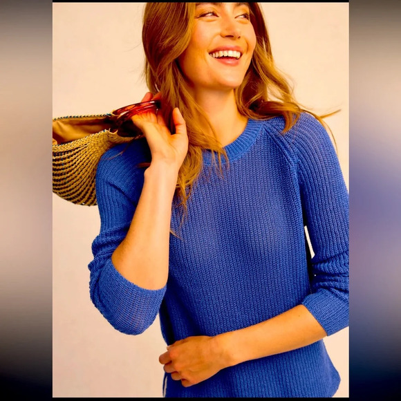 J.McLaughlin knit blue Sweater NWOT L classic preppy...
